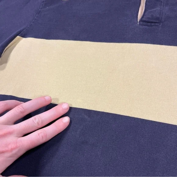 Land's End Navy Tan Striped Rugby Shirt Size Large - Picture 3 of 11